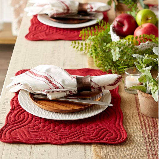 Design Imports Quilted Farmhouse 6 Pieces Placemats 13”x18”-Cranberry Red