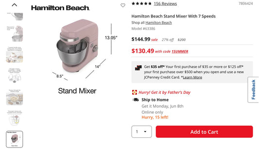 Hamilton Beach Stand Mixer With 7 Speeds