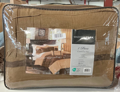 Madison Park 7 Piece Comforter Set in a King size with a brown color scheme.