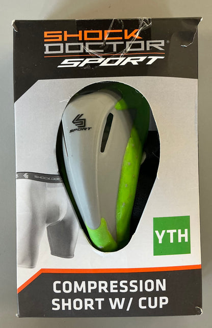 Shock doctor youth compression shorts with protective cup - white - OPEN BOX