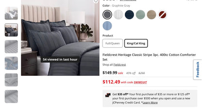 Fieldcrest Heritage Classic Stripe 3pc. 400tc Cotton Comforter Set king