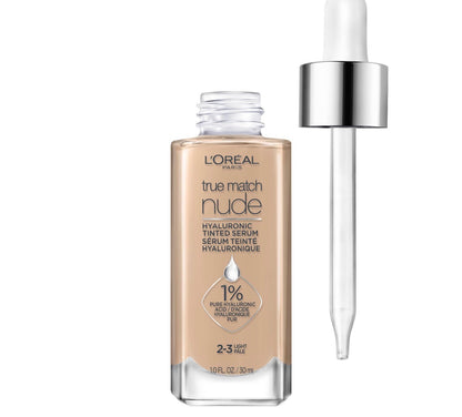 L'Oréal Paris True Match Nude Hyaluronic Tinted Serum foundation in the Light 2-3 shade