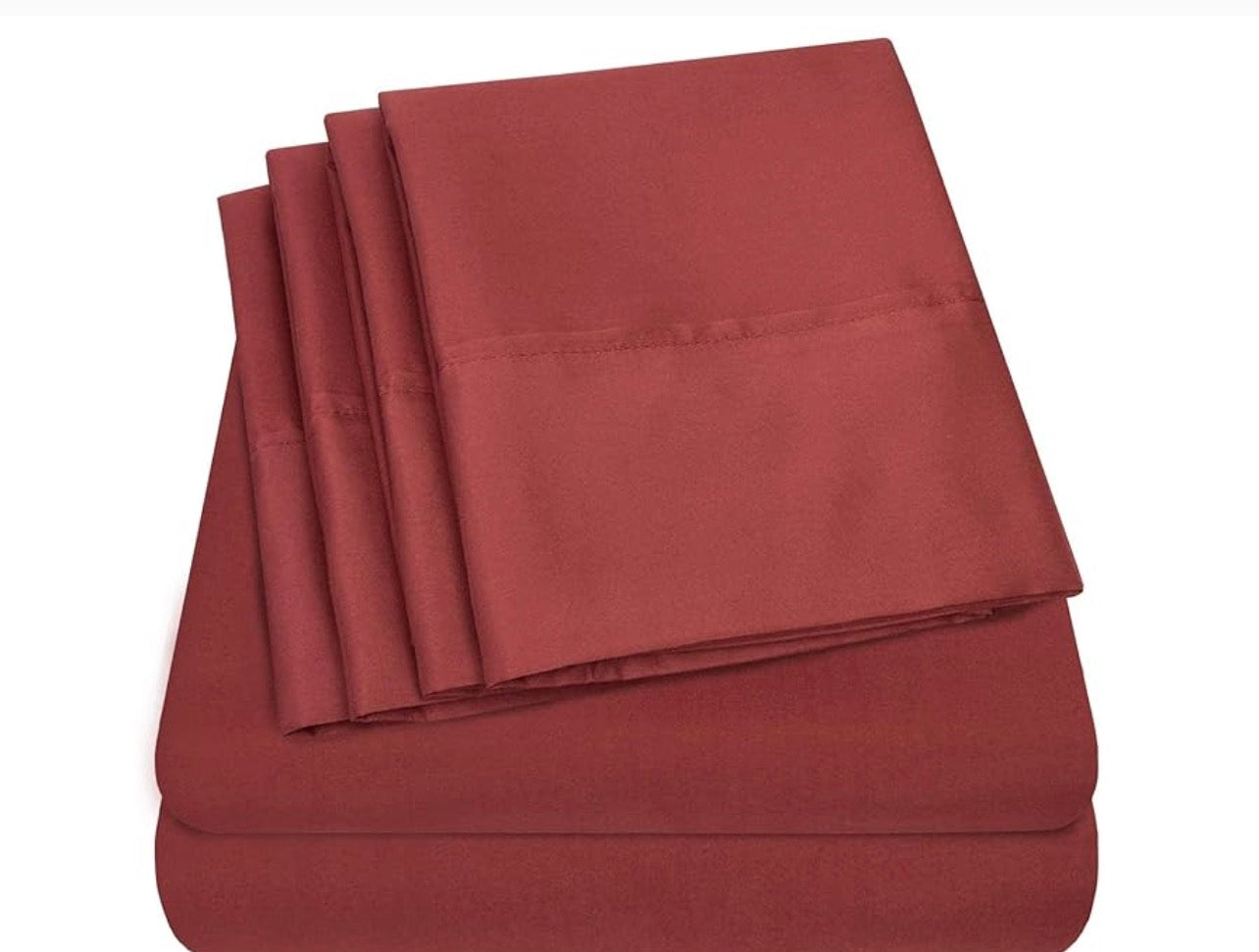 Sweet Home Collection King 6-piece sheet set in burgundy microfiber.