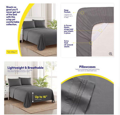 Sweet Home Collection 1800 Thread Count 4-Piece Sheet Set in King size