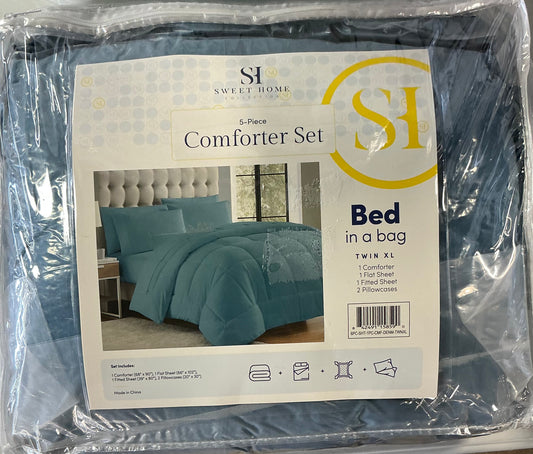 Sweet Home Collection™ All Season Reversible Bed-in-A-Bag 5 Pieces  Comforter & Sheet Set TwinXL-Color(Denim Blue)