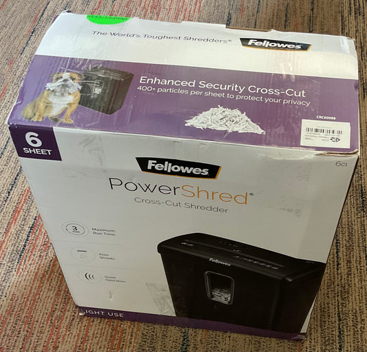 Fellowes Powershred 6ct Cross-Cut Paper Shredder - Black:
Shreds Credit Cards & Staples, Jam-Resistant, Auto Start
