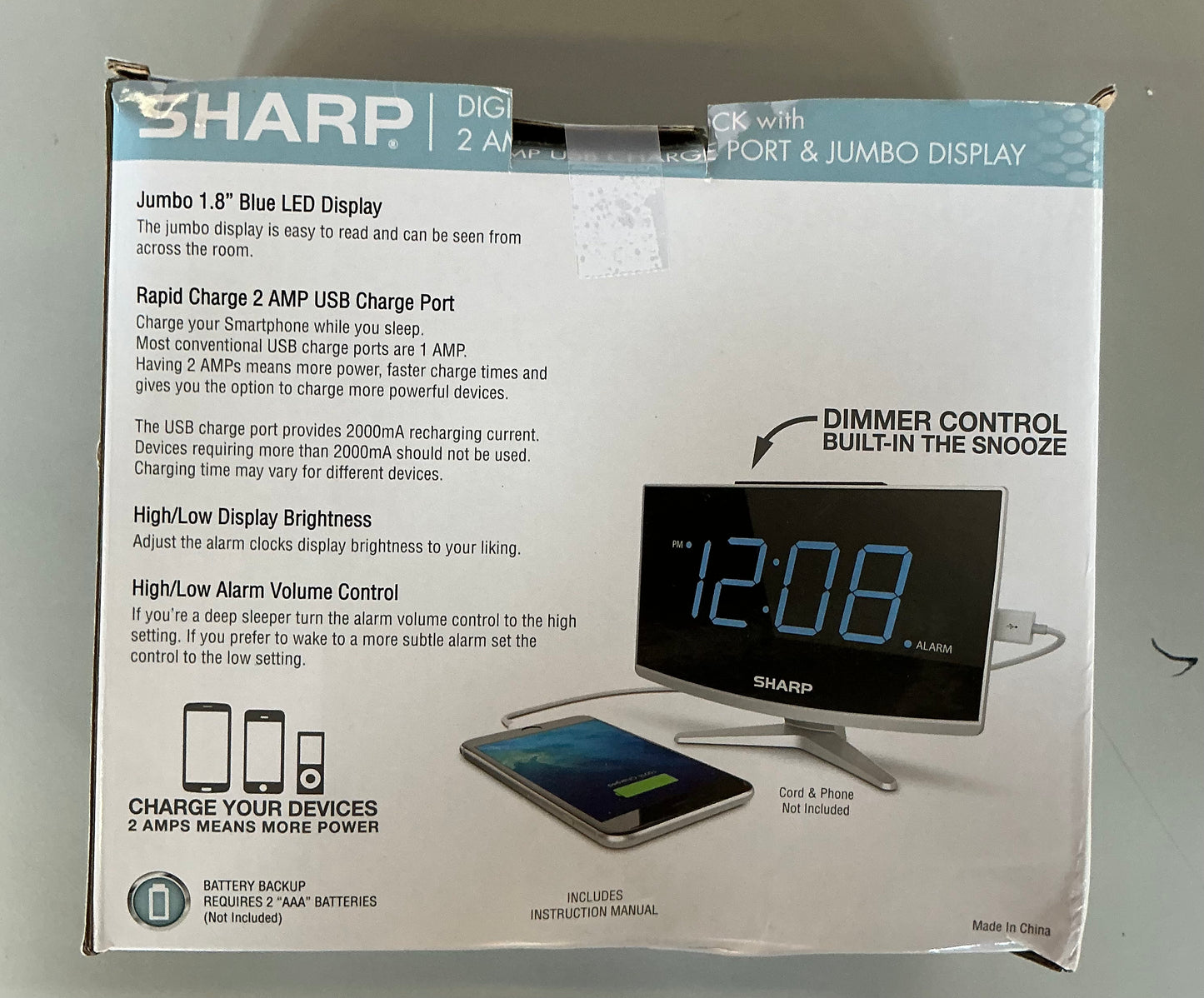 Jumbo LED curved display alarm clock - Sharp - OPEN BOX