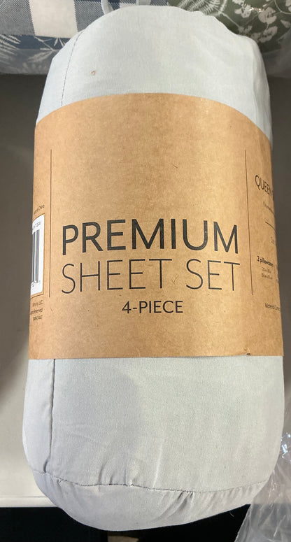 Queen-size 4-piece premium microfiber sheet set light gray