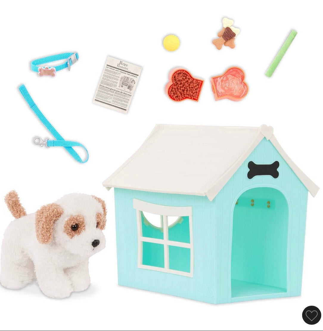 Our generation puppy place pet dog plush & dog house accessory set for 18” dolls - SOME MINOR COSMETIC FLAWS