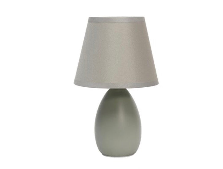 Simple Designs Mini Egg Oval Ceramic 9.45-in Gray Table Lamp with Fabric Shade