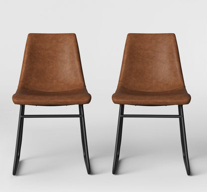 2pk Bowden Faux Leather Dining Chairs with Black Legs Caramel