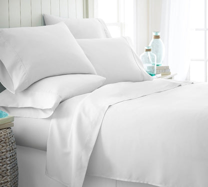 6-piece premium white microfiber bed sheet set Queen