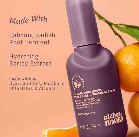 Niches & Nooks Freshen Your Nooks Body & Fabric Fragrance Mist in the Soft Clementine scent.