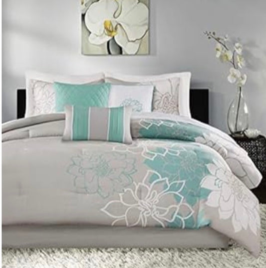 Madison Park Lola aqua comforter set 7 pcs QUEEN