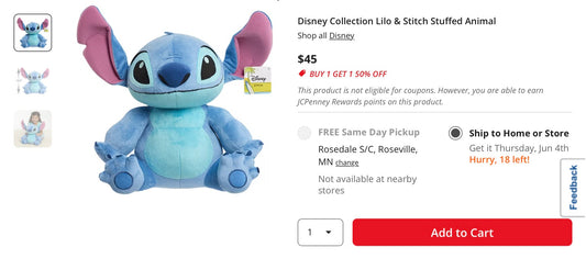 Disney Collection Lilo & Stitch Stuffed Animal 14.5”
