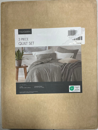 510 Design Mina Waffle Weave Textured 3 Pieces Quilt Set Full/Queen-Gray