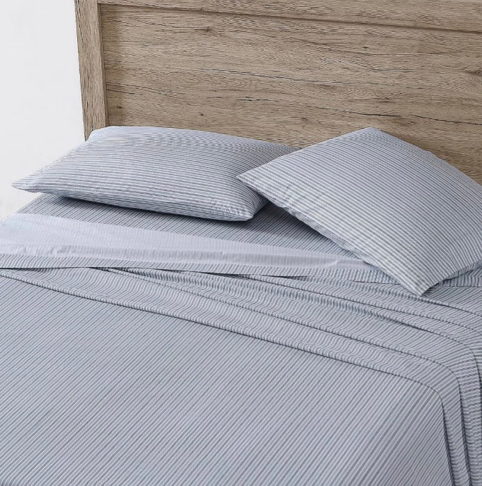 100% Cotton Percale Deep Pocket 4-Pieces Sheet Set Full-Blue stripes