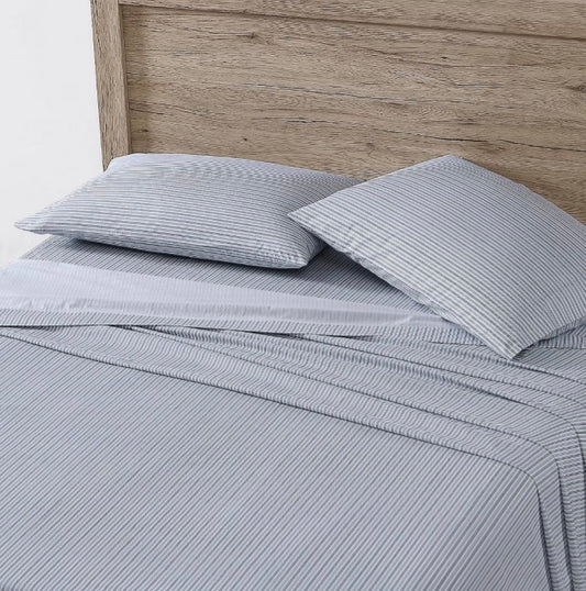 100% Cotton Percale Deep Pocket 4-Pieces Sheet Set Full-Blue stripes