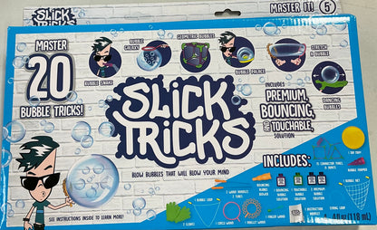 Little Kids Slick Tricks Master It! bubble kit featuring various tools for performing bubble tricks