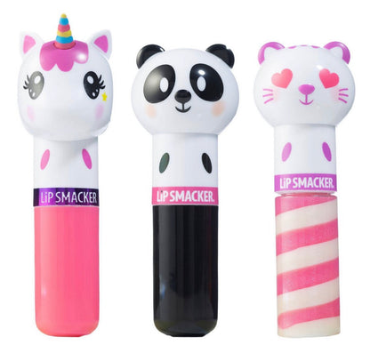 Lip Smacker 3 pieces Lippy Pals lip balms featuring Unicorn Magic, Cuddly Cream Puff Panda, and Sweet Kiwi Kitty flavors