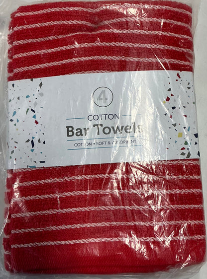 4-pieces bar towel set red and white