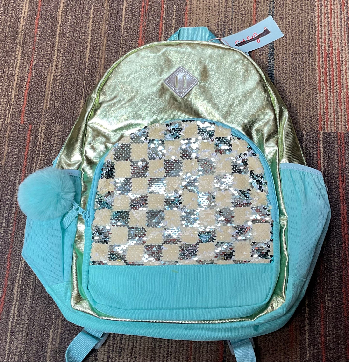 (Clearance )Sequin Checked Backpack - Lime &
Light Blue