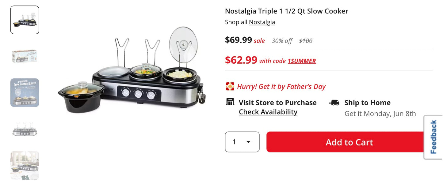 Nostalgia Triple 1 1/2 Qt Slow Cooker