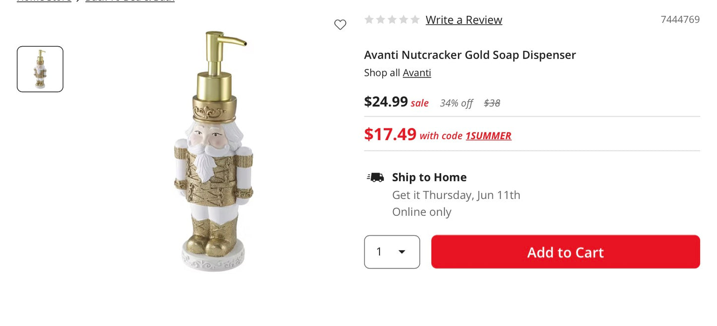 Avanti Nutcracker Gold Soap Dispenser