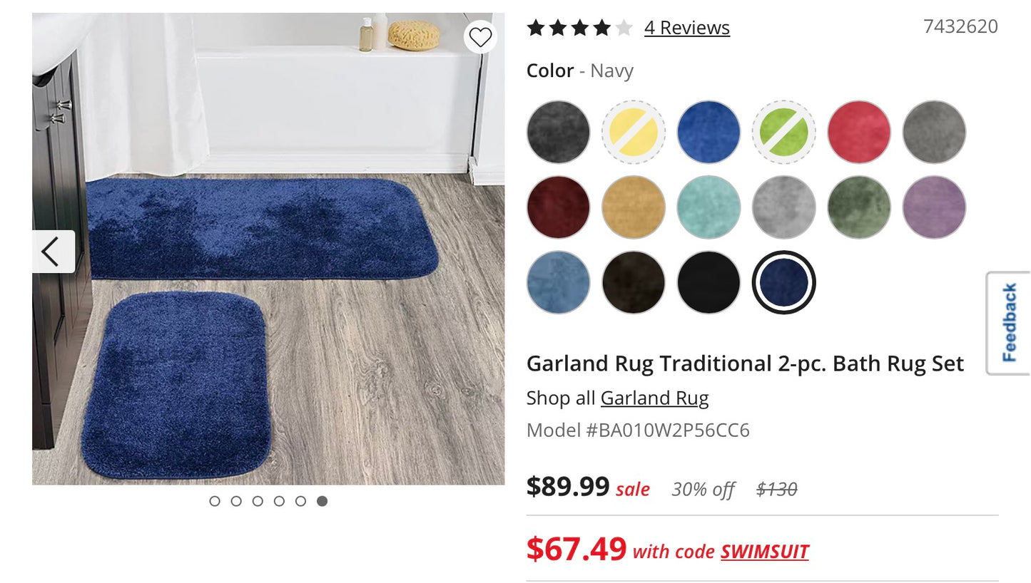 Garland Rug Traditional 2 Pieces Bath Rug Set-Included(1 22”x60 Runner,1 21”x34” Bath Rug)-Navy