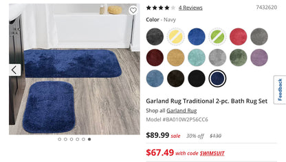 Garland Rug Traditional 2 Pieces Bath Rug Set-Included(1 22”x60 Runner,1 21”x34” Bath Rug)-Navy