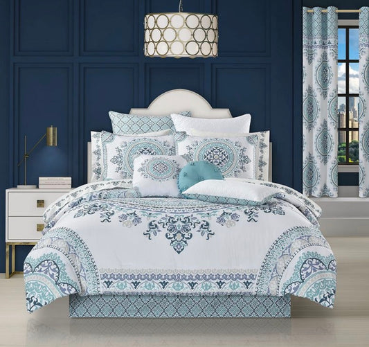 Royal Court Afton King Comforter Set in a blue and white medallion pattern