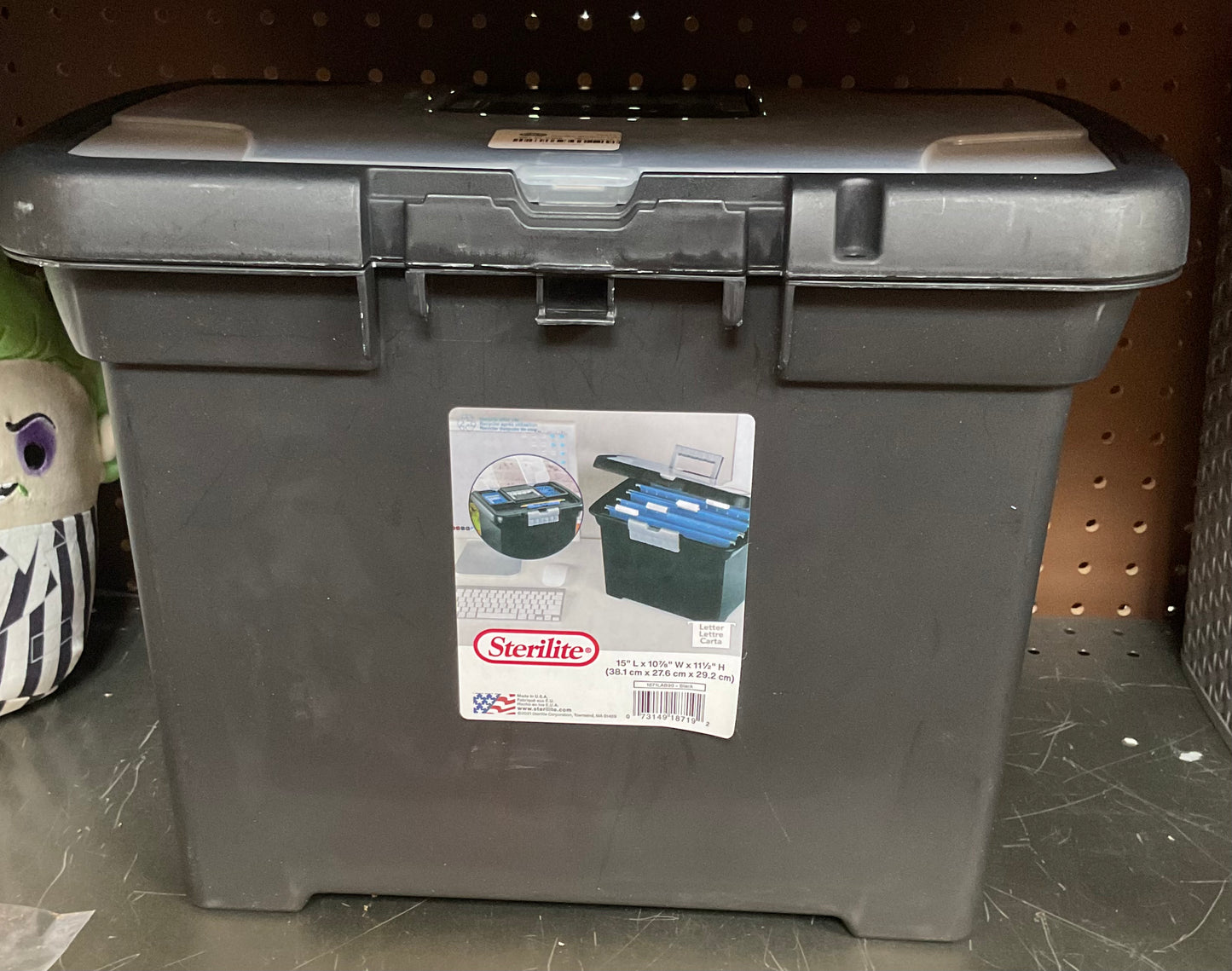 THRIFTY 70- Sterilite Medium Letter File Box Black: Plastic File Organizer with Handle & Clear Cover, 8.5x11 Inch Storage Bin