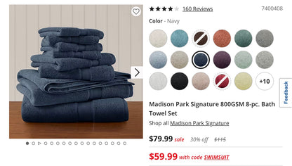 Madison Park Signature 800GSM 8 Pieces Bath Towel Set-Dark Navy
