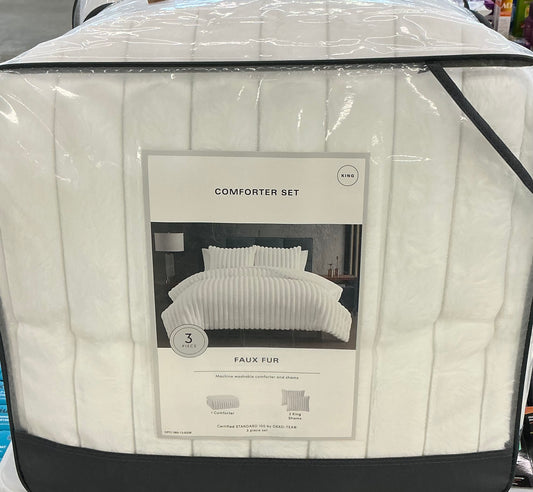Comforter Set Faux Fur-King Size 3Piece Set White
