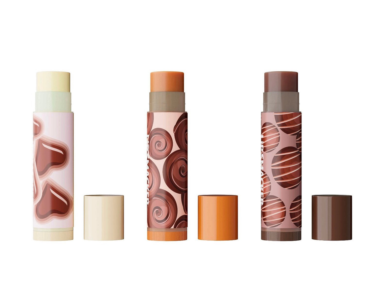 Lip Smacker Chocolate Deluxe Heart Tin Lip Balm Trio featuring coconut, chocolate, and caramel flavors in a pink heart-shaped