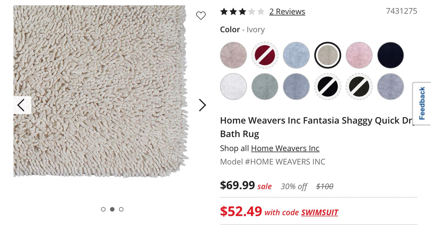 Home Weavers Inc Fantasia Shaggy Quick Dry Bath Rug 24”x36”-Ivory