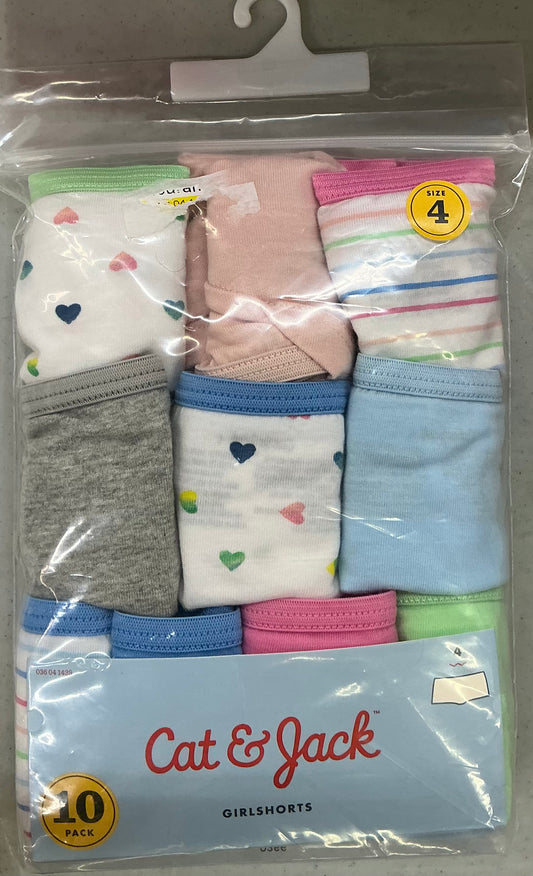 Cat & Jack Girls' 10-pack girl shorts in assorted colors and patterns, size 4