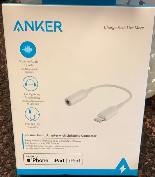 Anker 5" PowerLine Lightning to 3.5mm Audio Adapter
- White
