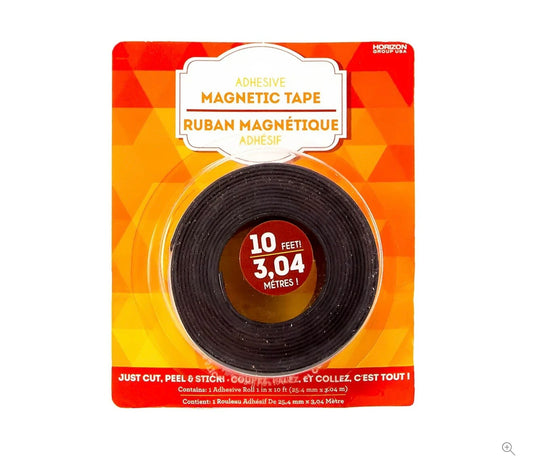 Adhesive Magnetic Tape, a 10-foot black craft roll used for making lightweight items magnetic
