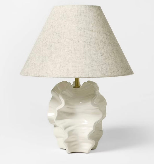 Coastal shell table lamp - ceramic shell-textured base in white - AS IS - MINOR COSMETIC FLAWS - PICK UP ONLY
