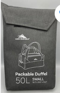 HIGH SIERRA Packable Duffel 50L Small, Black with Blue, Adjustable, Grab Handle