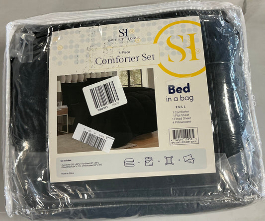 All Season Reversible Bed-in-A-Bag Comforter & Sheet Set Ultra Soft 7 Pieces Full-Black