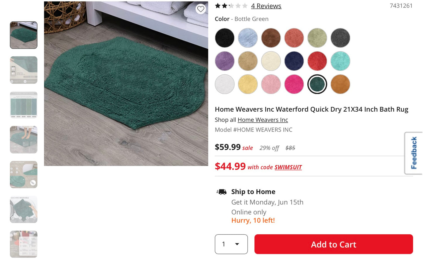 Home Weavers Inc Waterford Quick Dry 21X34 Inch Bath Rug