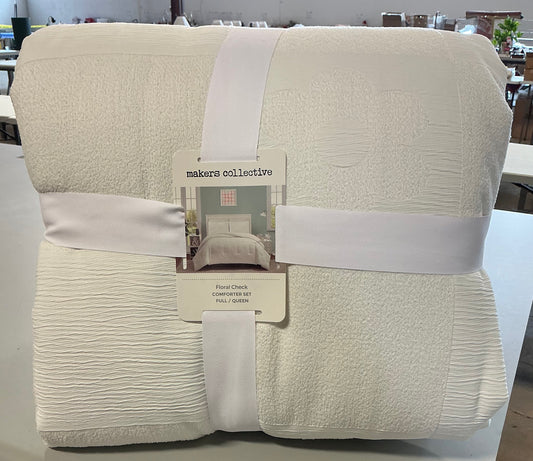 Makers Collective floral check comforter set F/Q (1 comforter & 2 shams) 100% polyester - Cream