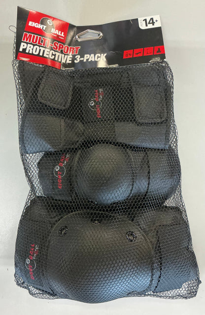 Eight ball 14+ pad set 3Pk - black: elbow, knee, wrist protection for cycling