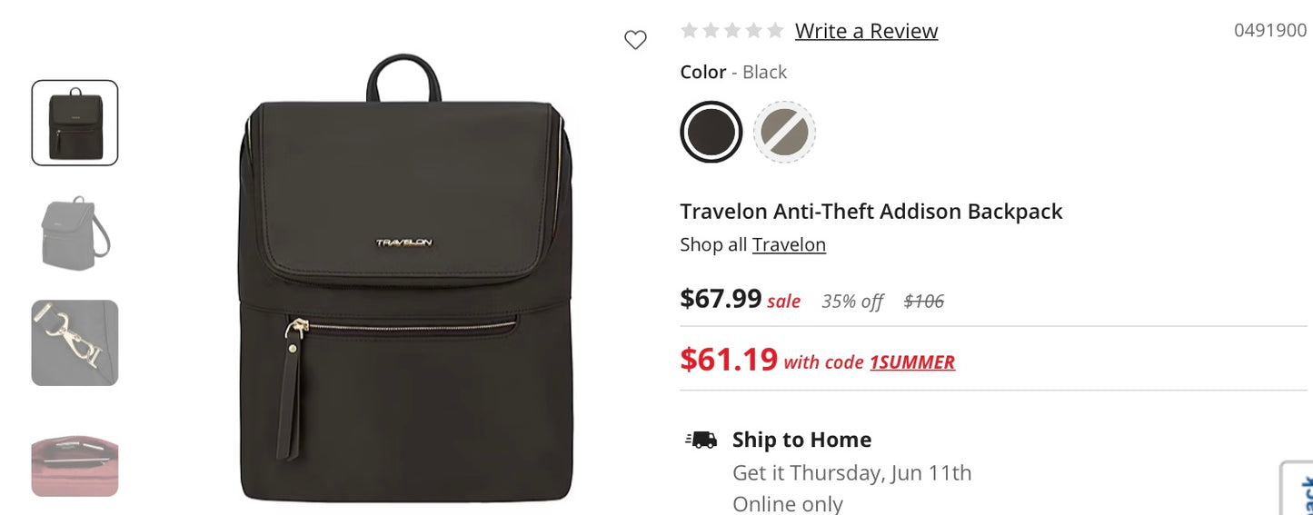 Travelon anti-theft Addison backpack