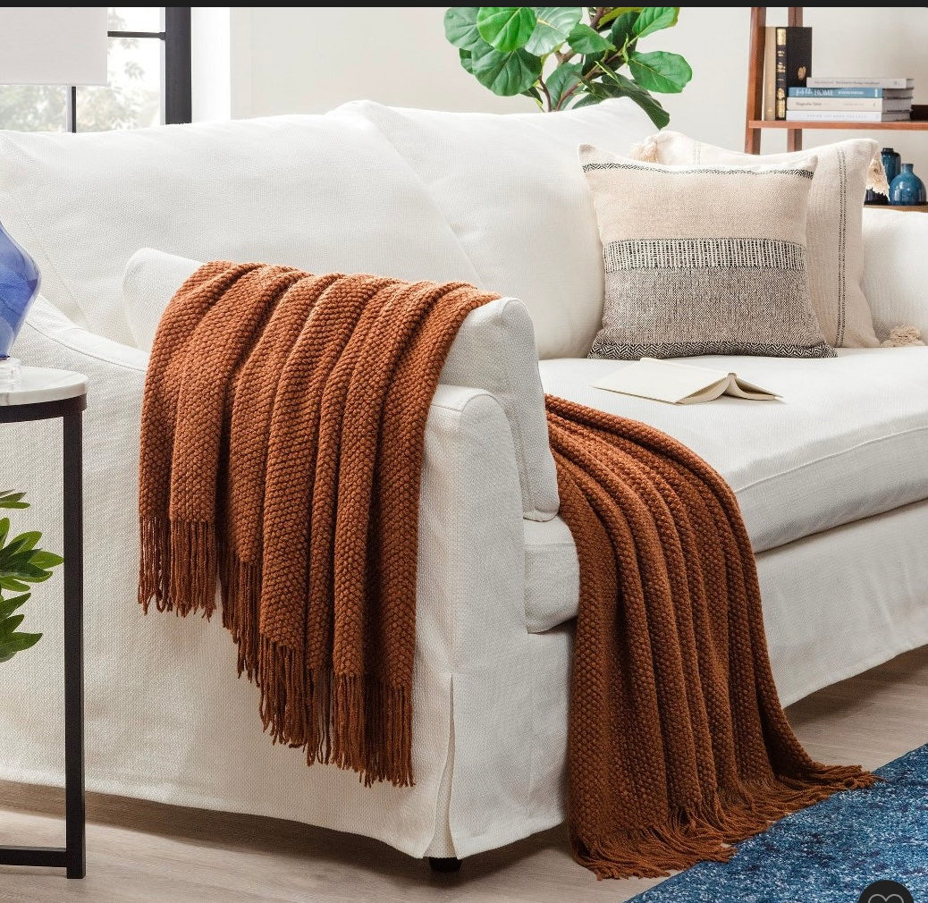 (Clearance)Chanasya Round Pearl Knit Throw Blanket with Tassels - 50"
× 65" - Cashew