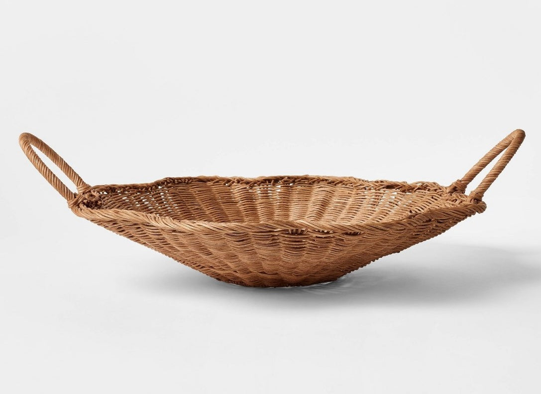 THRIFTY 70 - Scallop woven shallow bowl - 6.7” (H) x 20” (W) x 20” (D) - MISSING HANDLE - AS IS - FINAL SALE - NO RETURNS - PICK UP ONLY