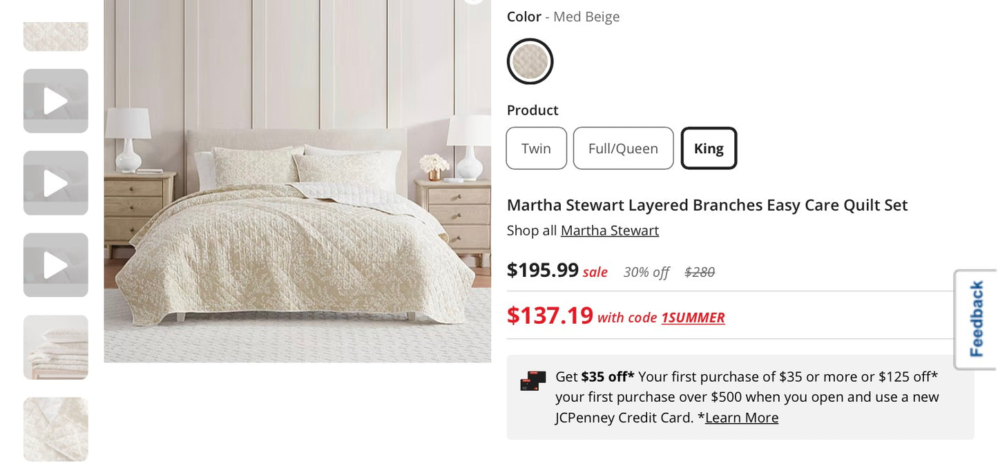 Martha Stewart Layered Branches Easy Care Quilt Set king
