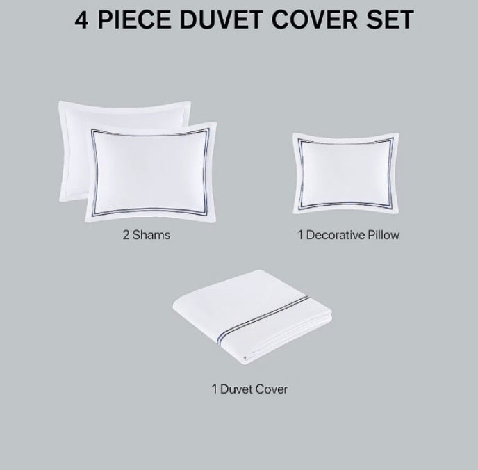 Madison Park Signature 500tc Cotton 4 Pieces Embroidered Duvet Cover Set Full/Queen-Color(White/Grey)